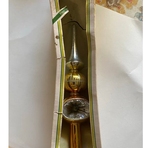Vintage 11" Gold and Silver‎ Glitter Glass Indent Tree Topper Christmas Rauch 92 - Picture 9 of 9